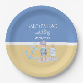Aquarellfarben und Niedliches Meer Otter Couple Pappteller