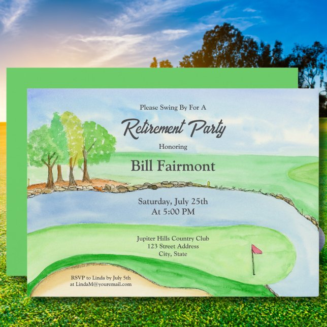 Aquarellfarben und Pen Golf Course Party für die V Einladung (Von Creator hochgeladen)