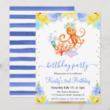 Aquarellfarben Unterwasser-Oktopus Geburtstag
