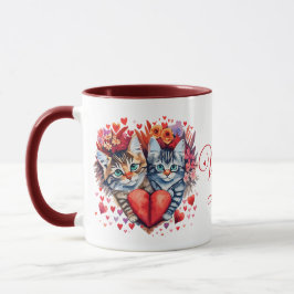 Aquarellfarben Valentine Katzen mit Liebe Tasse