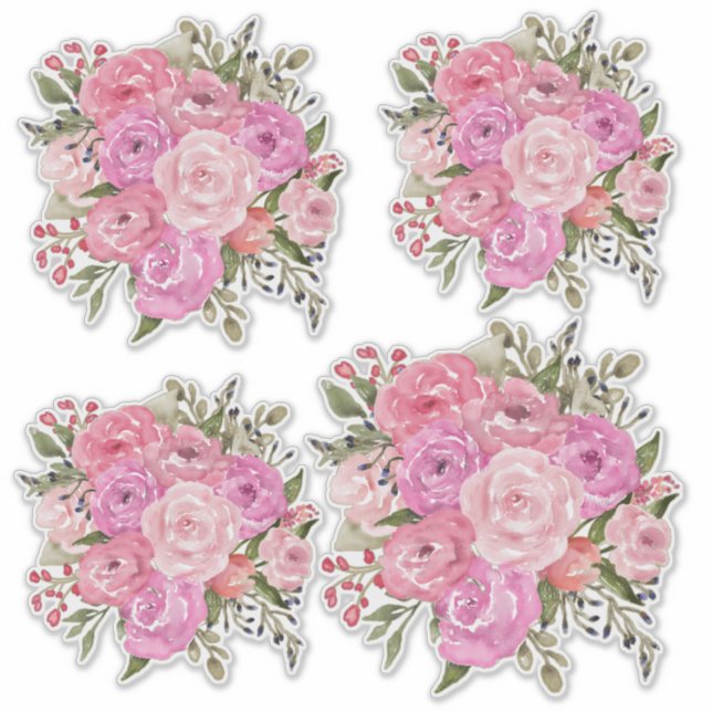 Aquarellfarben Vintag rosa Rose Bouquet Aufkleber (Vorderseite)