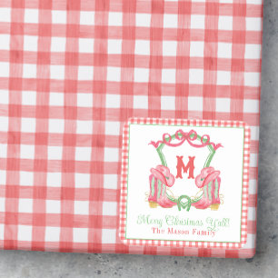 Aquarellfarben Weihnachten Boots Monogram Wappen F Quadratischer Aufkleber