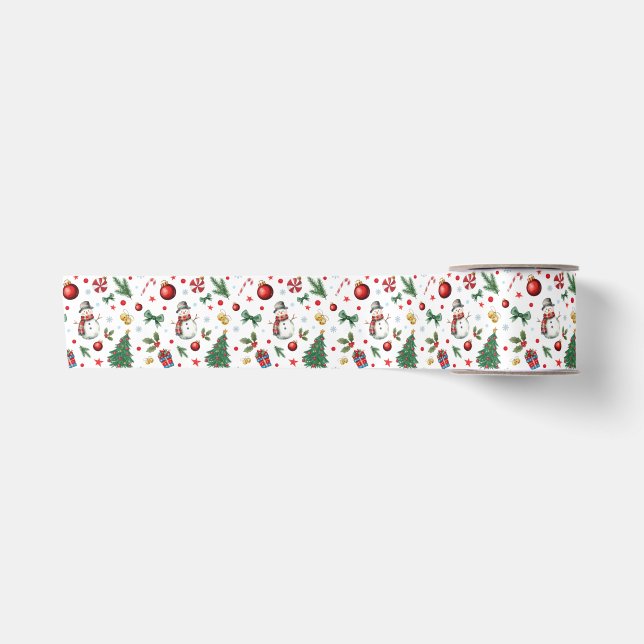Aquarellfarben Weihnachten Weihnachten Ikonen Farb Satinband (Vorderseite)