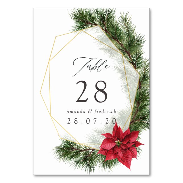 Aquarellfarben Weihnachtsgeometrische Hochzeit Tischnummer (Vorderseite)