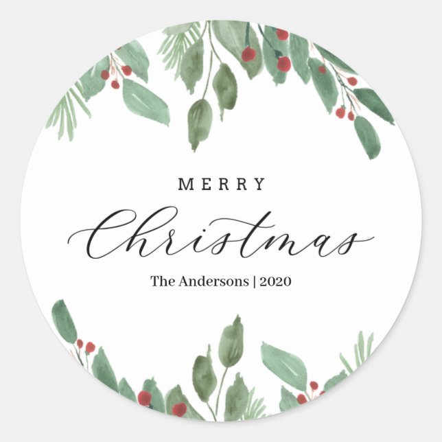 Aquarellfarben Weihnachtslabel Runder Aufkleber (Vorderseite)