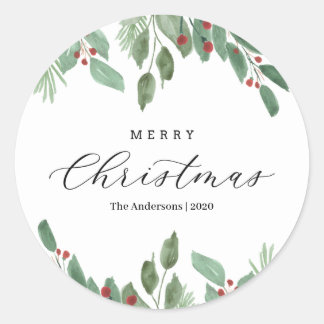 Aquarellfarben Weihnachtslabel Runder Aufkleber