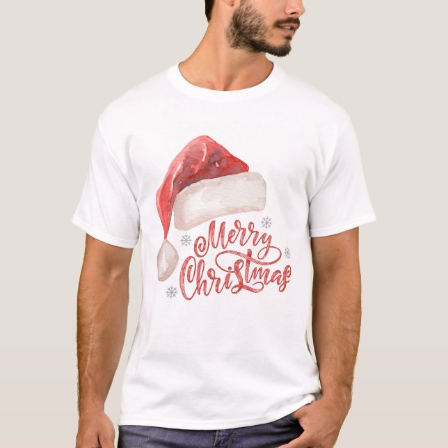Aquarellfarben-Weihnachtsmannmütze "Frohe Weihnach T-Shirt (Vorderseite)