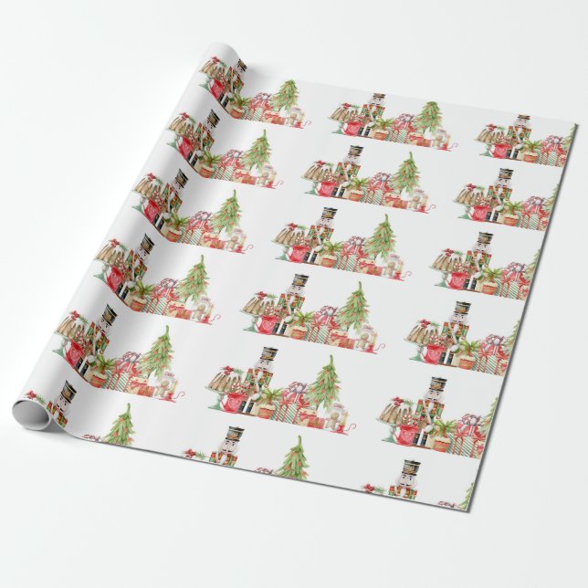 Aquarellfarben Weihnachtszene  Geschenkpapier (Ungerollt)
