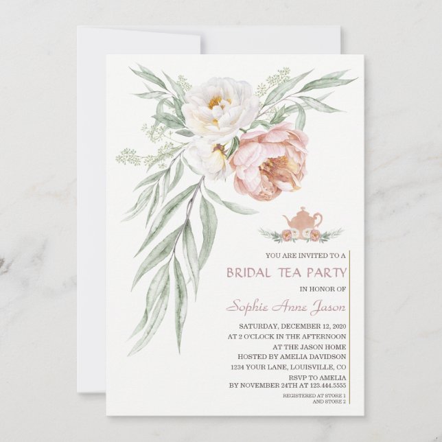 Aquarellfarben Weiße Dusti-Rose Blume Brautparty Einladung (Vorderseite)