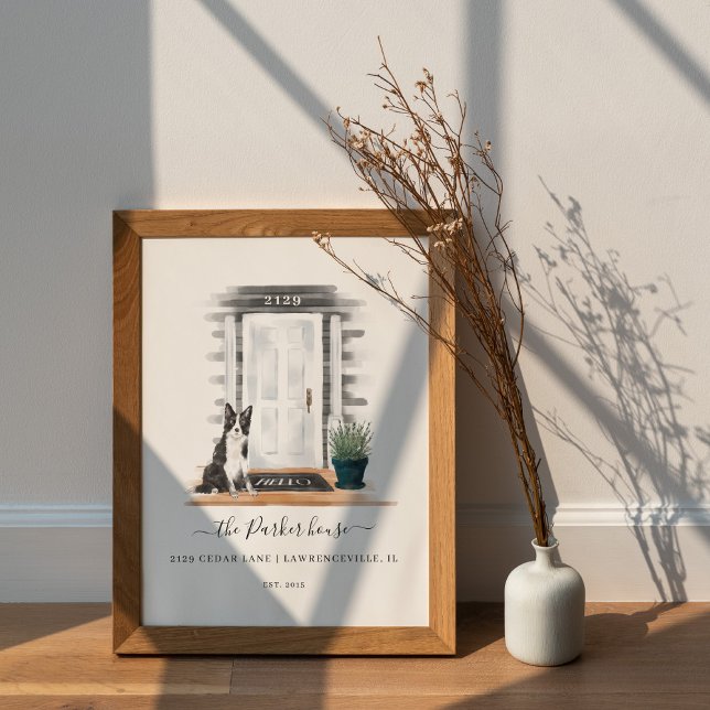 Aquarellfarben Weiße Hamptons Art Türrahmen Collie Poster (Watercolor White Hamptons Style Door Border Collie Poster)