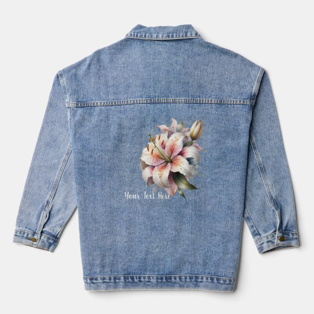 Aquarellfarben, weißes Lilly Bouquet und Text Jeansjacke (Rückseite)