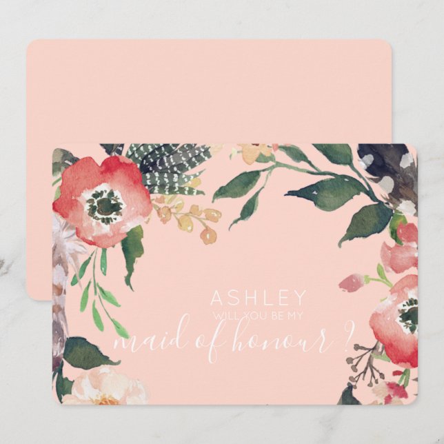 Aquarellfarben werden Sie mein Name für eine Bride Einladung (Vorne/Hinten)