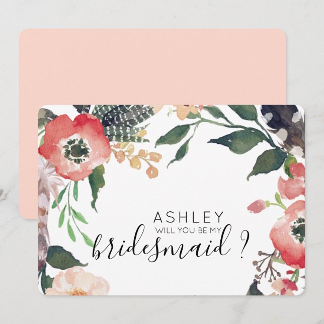 Aquarellfarben werden Sie mein Name für eine Bride Einladung (Vorne/Hinten)