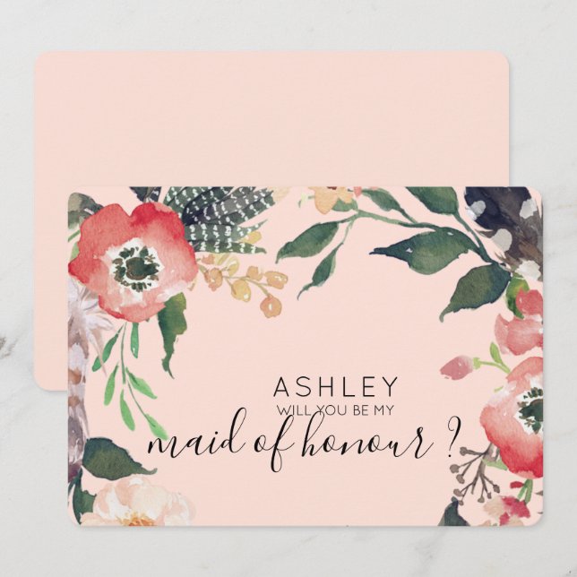 Aquarellfarben werden Sie mein Name für eine Bride Einladung (Vorne/Hinten)