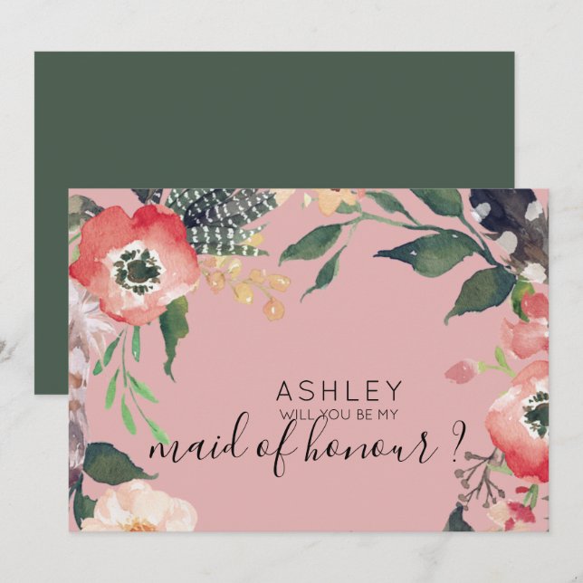 Aquarellfarben werden Sie mein Name für eine Bride Einladung (Vorne/Hinten)