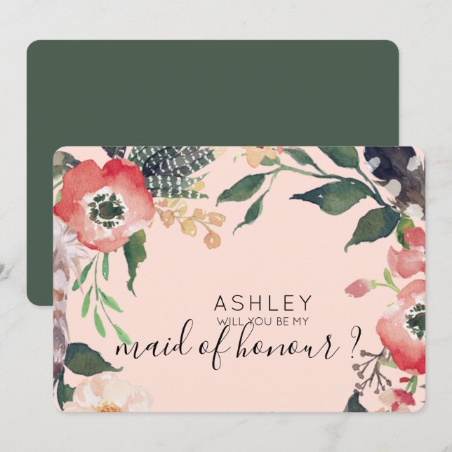 Aquarellfarben werden Sie mein Name für eine Bride Einladung (Vorne/Hinten)