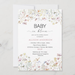 Aquarellfarben Wildblume Baby in Bloom Baby Dusche Einladung
