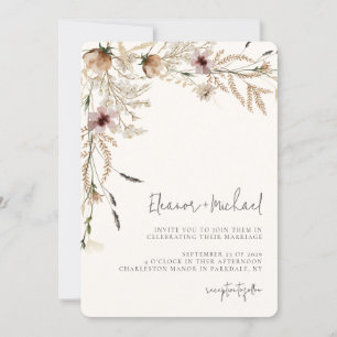 Aquarellfarben Wildblume Beige Hochzeit Einladung