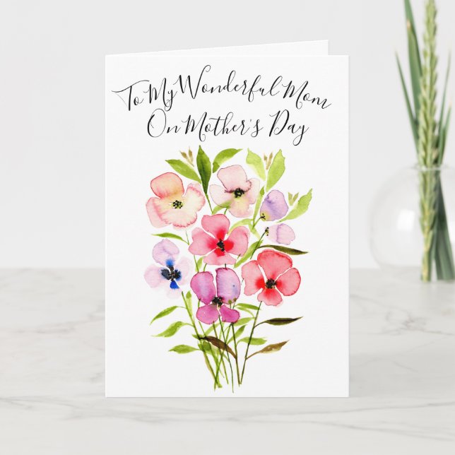 Aquarellfarben Wildblume Bouquet mit Foto Mutterta Karte (Vorderseite)