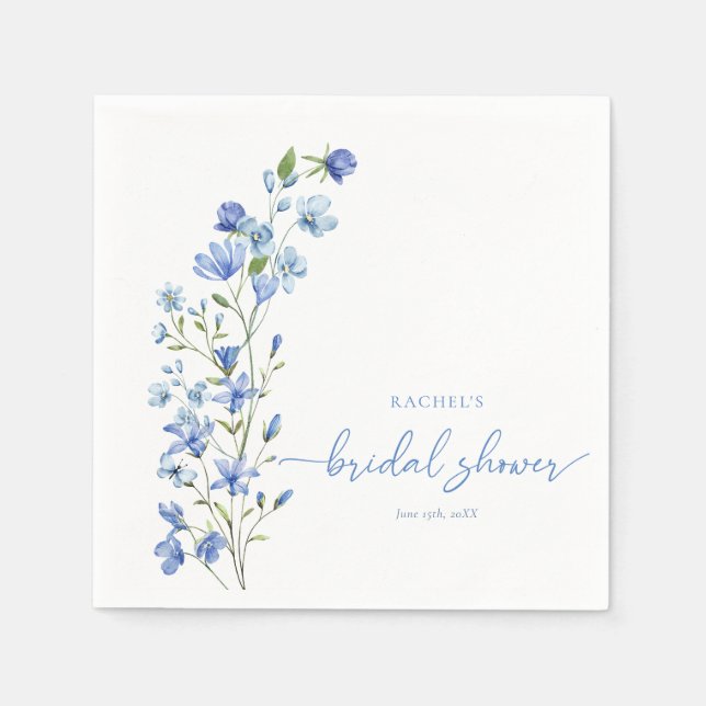 Aquarellfarben Wildblume Dusty Blue Brautparty Serviette (Vorderseite)