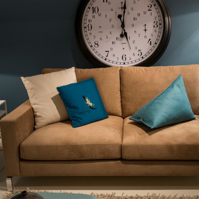 Aquarellfarben Wildblume monogramm Ozeanblau Kissen (Von Creator hochgeladen)