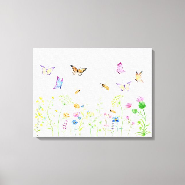 Aquarellfarben Wildblume Wiese Canvas drucken Leinwanddruck (Vorderseite)