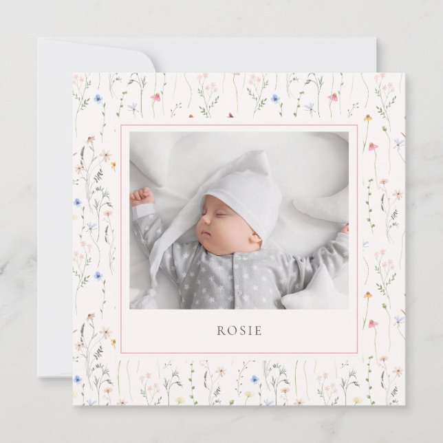 Aquarellfarben Wildblumen Baby Birth Ankündigung (Vorderseite)