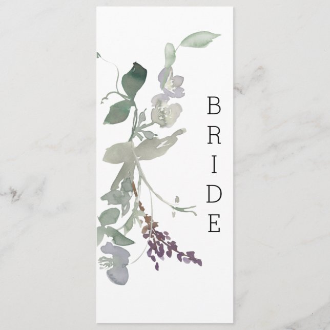 Aquarellfarben Wildblumen Bläserstuhl Lavendel Unt Menükarte (Vorderseite)