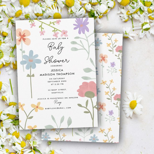 Aquarellfarben Wildblumen Blumenkinderdusche Einladung (Watercolor Wildflowers Floral Baby Shower Invitation)