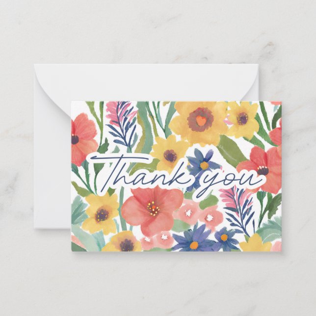 Aquarellfarben Wildblumen Dankbarkeit Vielen Dank Mitteilungskarte (Vorderseite)