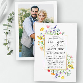 Aquarellfarben Wildblumen Foto Goldhochzeit Einladung