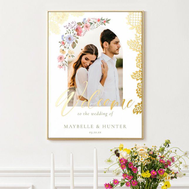Aquarellfarben Wildblumen Foto Hochzeit Begrüßung  Foliendrucke (Von Creator hochgeladen)