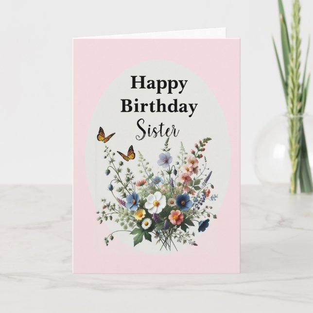 Aquarellfarben Wildblumen Glücklich zum Geburtstag Karte (Vorderseite)
