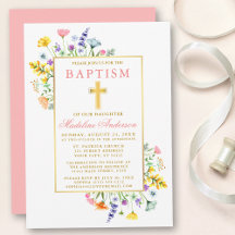 Aquarellfarben Wildblumen Goldpinke Taufe