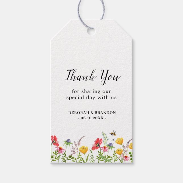 Aquarellfarben Wildblumen Hochzeit Danke, dass Sie Geschenkanhänger (Vorderseite)