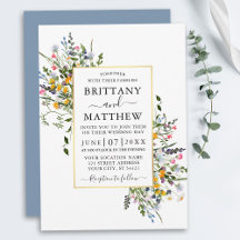Aquarellfarben Wildblumen Hochzeit Gold Dusty Blue