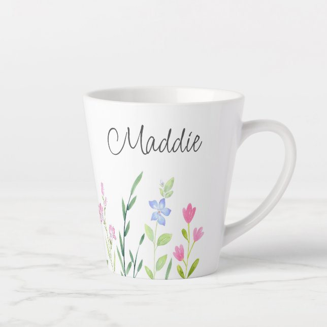 Aquarellfarben Wildblumen Latte Tasse (Rechts)