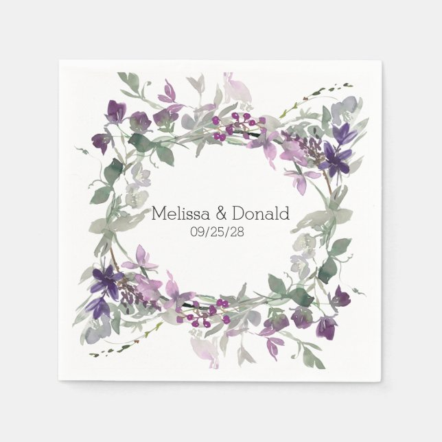 Aquarellfarben Wildblumen Lavendel Blumenzehen Serviette (Vorderseite)