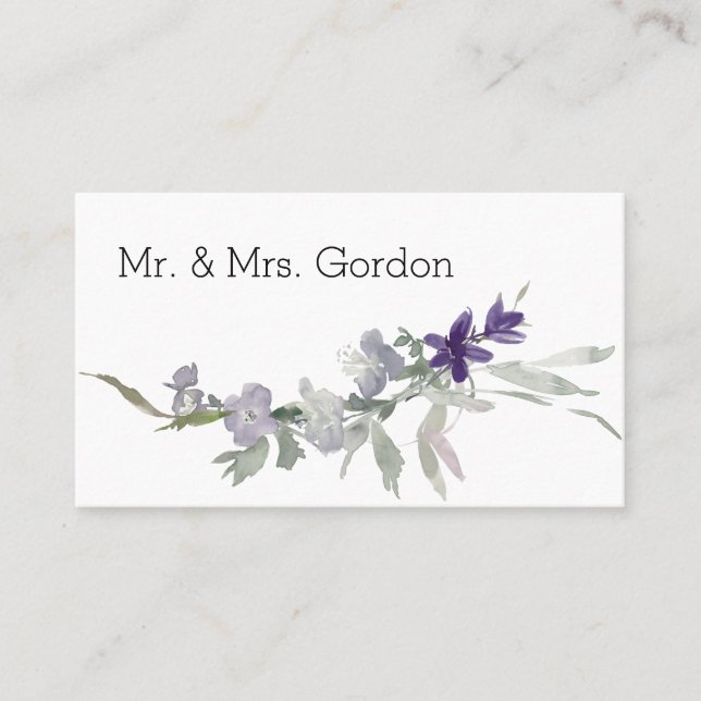 Aquarellfarben-Wildblumen Lavendel-florale Escortk Platzkarte (Vorderseite)