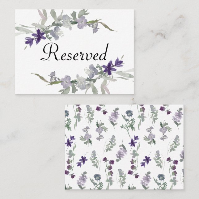 Aquarellfarben Wildblumen Lavendel Platzkarte (Vorne/Hinten)