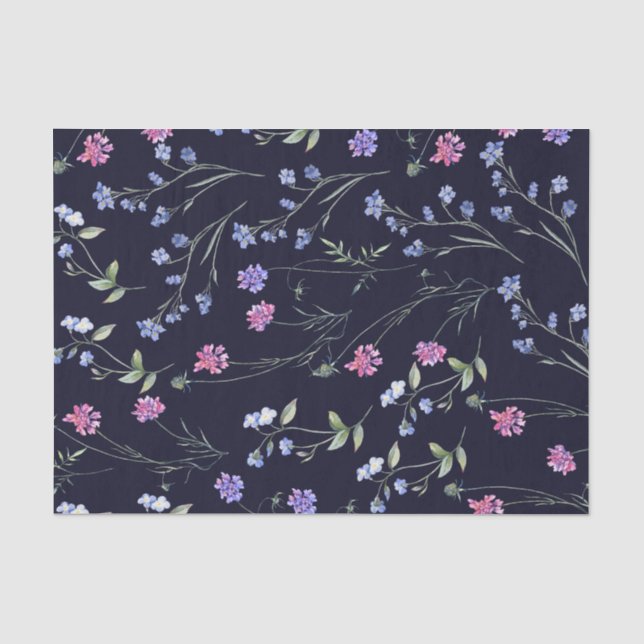 Aquarellfarben-Wildblumen, Navy-Floral-Muster Seidenpapier (Vorderseite)