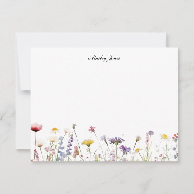 Aquarellfarben Wildblumen Personalisiert Flat Viel Dankeskarte (Vorderseite)