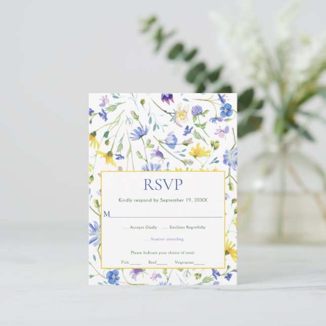 Aquarellfarben-Wildblumen RSVP Karte (Stehend Vorderseite)