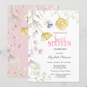Aquarellfarben Wildblumen Süß 16 Einladung