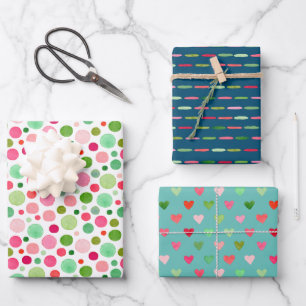 Aquarellfarben Xmas Farbkonfetti Punkte Strickende Geschenkpapier Set