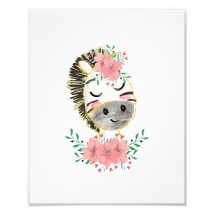 Aquarellfarben Zebra mit Florals Foto Print