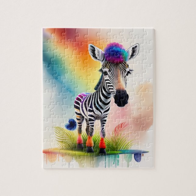 Aquarellfarben Zebra mit Regenbogenfarben, Zebra (Vertikal)