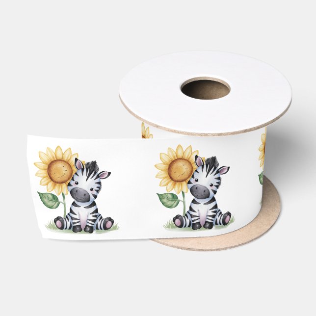 Aquarellfarben Zebra mit Sonnenblumen Satinband (Spule)