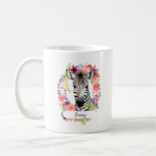 Aquarellfarben Zebra und Blumenkraut Tasse