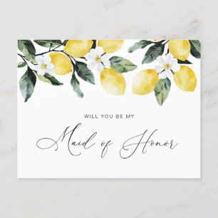 Aquarellfarben-Zitronen Blumenkarte Trauzeugin Postkarte